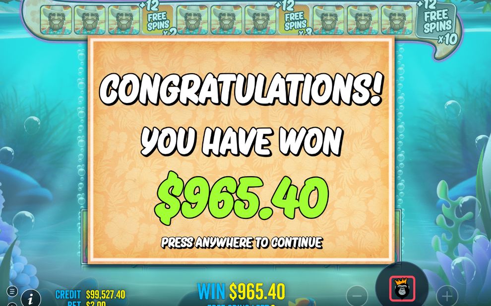 Win screen after a line win on the 5x4 grid