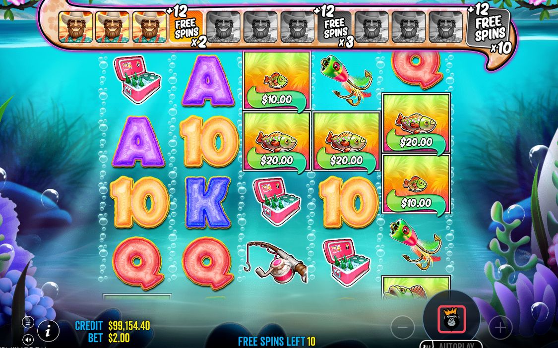 Wild fisherman collects fish money values during Free Spins